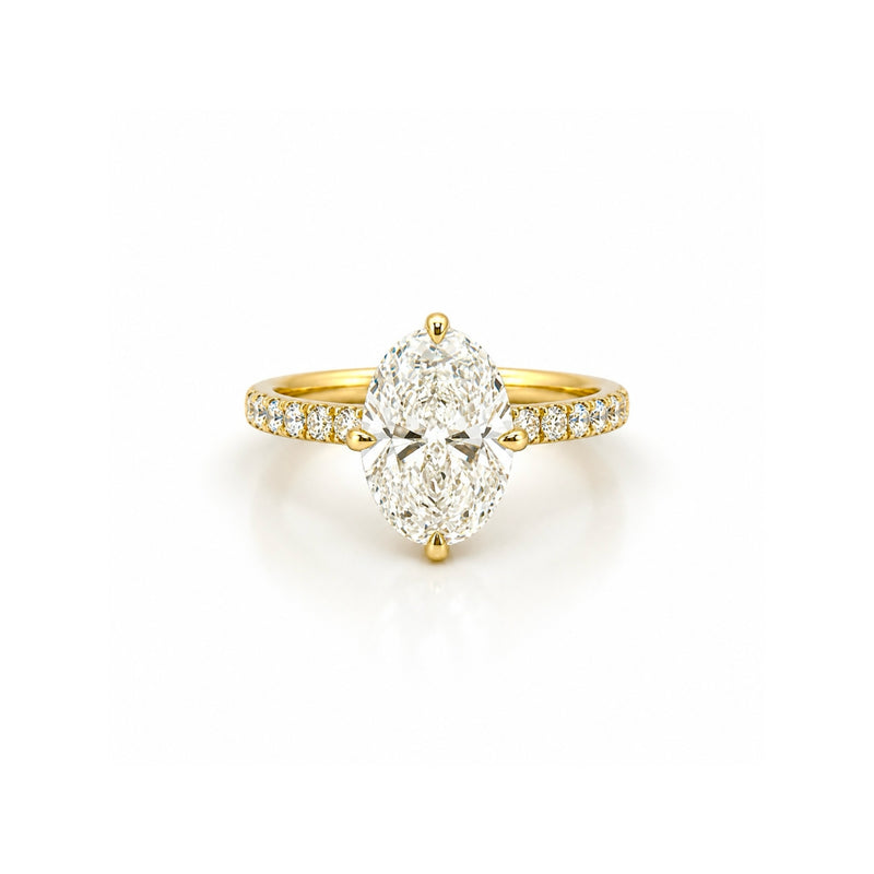14K Gold Lab Grown Oval Diamond Floral Prong Engagement Ring