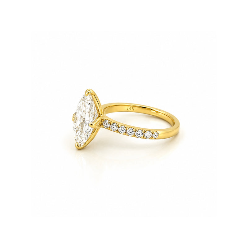 14K Gold Lab Grown Oval Diamond Floral Prong Engagement Ring