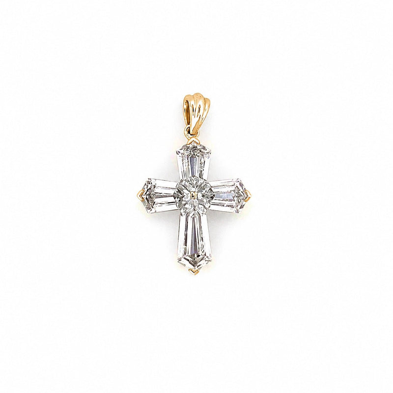14K Gold Lab Grown Hexagon Cut Diamond Cross Pendant