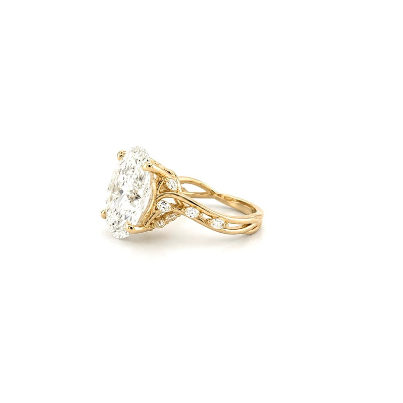 14K Gold Lab Grown Oval Diamond Weaved Engagement Ring