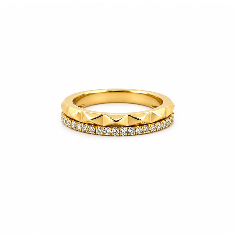 14K Gold Studded Two Row Diamond Band