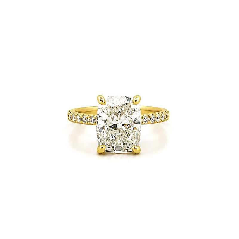 14K Gold Lab Grown Elongated Cushion Diamond Bowtie Under Halo Engagement Ring