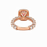 The Julia Engagement Ring 14K Rose Gold 2D Halo w/ Under Halo and Diamond U Prong Radiant Pink Morganite Engagement Set
