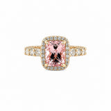 The Julia Engagement Ring 14K Rose Gold 2D Halo w/ Under Halo and Diamond U Prong Radiant Pink Morganite Engagement Set