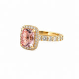 The Julia Engagement Ring 14K Rose Gold 2D Halo w/ Under Halo and Diamond U Prong Radiant Pink Morganite Engagement Set