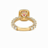 The Julia Engagement Ring 14K Rose Gold 2D Halo w/ Under Halo and Diamond U Prong Radiant Pink Morganite Engagement Set