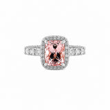 The Julia Engagement Ring 14K Rose Gold 2D Halo w/ Under Halo and Diamond U Prong Radiant Pink Morganite Engagement Set