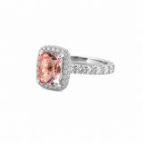The Julia Engagement Ring 14K Rose Gold 2D Halo w/ Under Halo and Diamond U Prong Radiant Pink Morganite Engagement Set