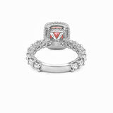 The Julia Engagement Ring 14K Rose Gold 2D Halo w/ Under Halo and Diamond U Prong Radiant Pink Morganite Engagement Set