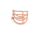 14K Gold Multi Row Curved Round Bezel V Diamond Band