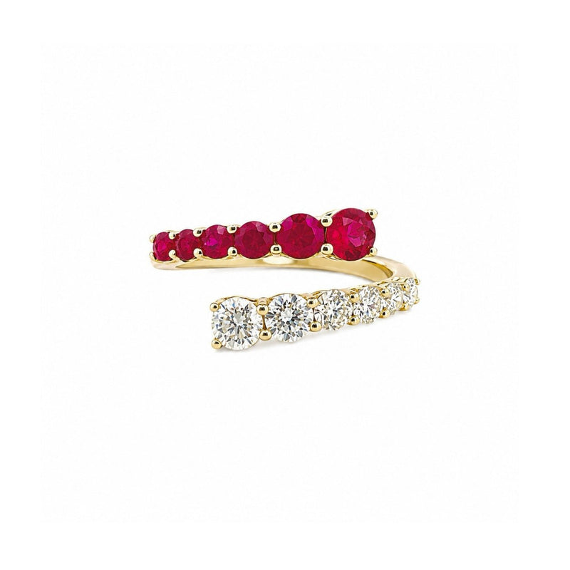 14K Gold Basket Prong Set Ruby and Diamond Open Wrapped Band