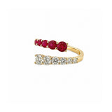 14K Gold Basket Prong Set Ruby and Diamond Open Wrapped Band