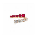 14K Gold Basket Prong Set Ruby and Diamond Open Wrapped Band
