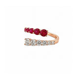 14K Gold Basket Prong Set Ruby and Diamond Open Wrapped Band