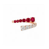 14K Gold Basket Prong Set Ruby and Diamond Open Wrapped Band