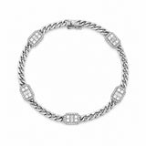 14K Gold Emerald Shape Cluster Cuban Link Diamond Bracelet