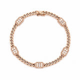 14K Gold Emerald Shape Cluster Cuban Link Diamond Bracelet