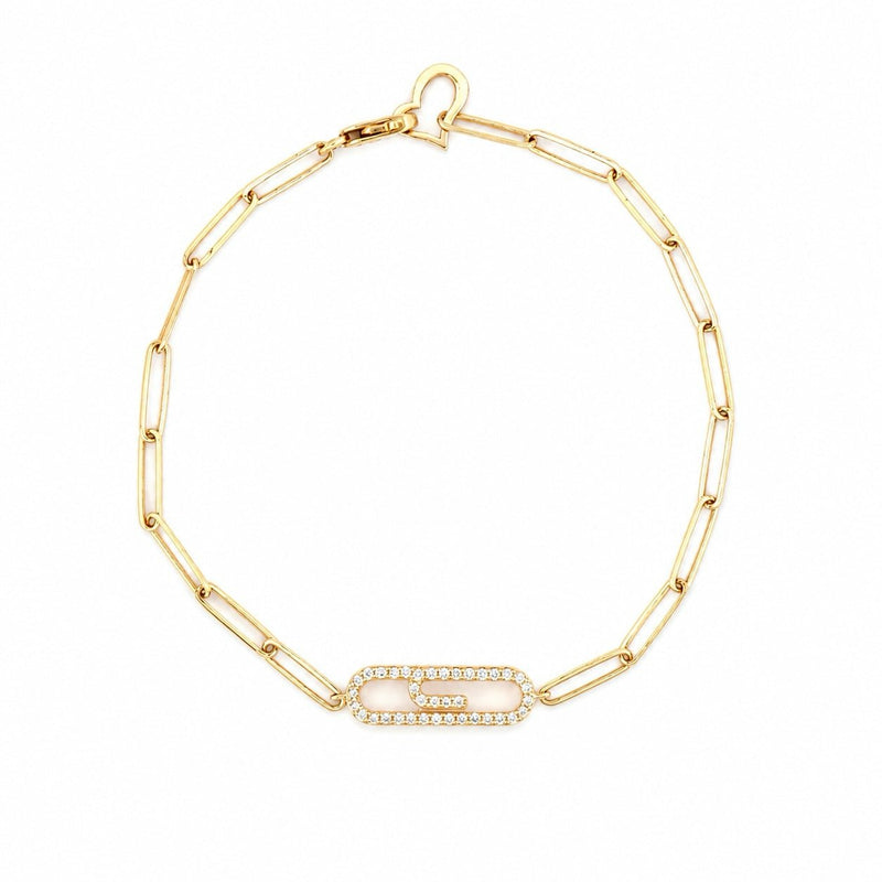14K Gold Paper Clip Motif Diamond Bracelet