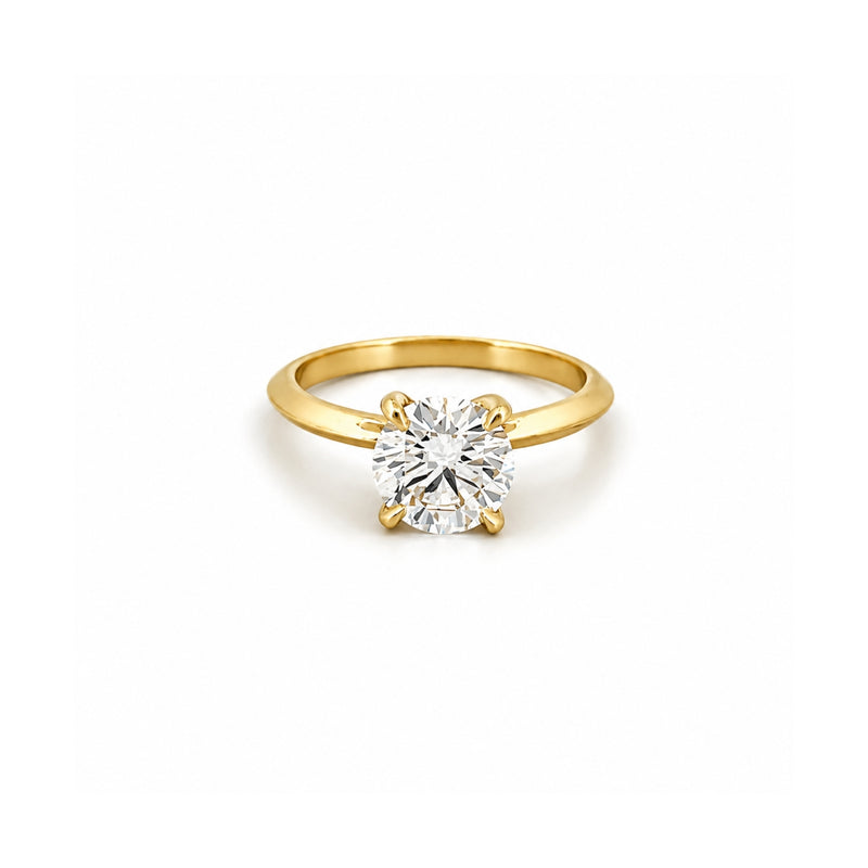 14K Gold Lab Grown Round Diamond Edged Solitaire Engagement Ring