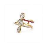 14K Gold Two Row Multi Shape Bezel Diamond Band