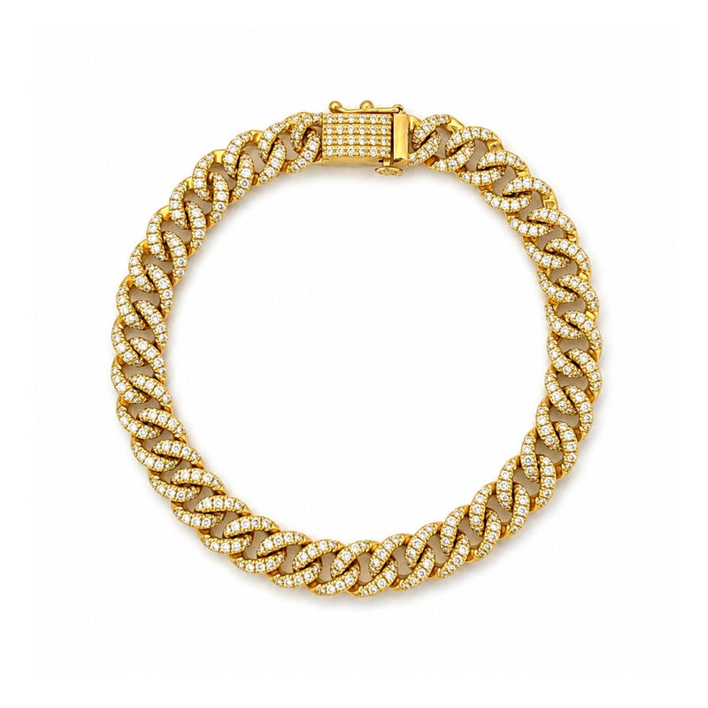 14K Gold 7.7MM Natural Diamond Cuban Bracelet