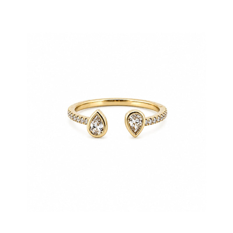14K Gold Open Alternating Pear Bezel Diamond Band