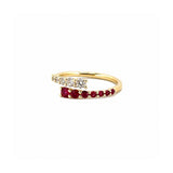 14K Gold Prong Set Ruby and Diamond Open Wrapped Band