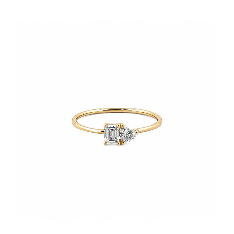 14K Gold Toi Et Moi Heart and Baguette Diamond Ring