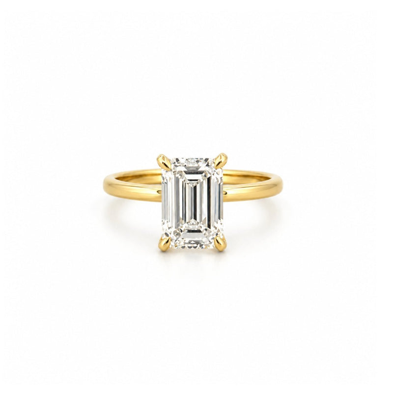 14K Gold 3.00 Carat Emerald Cut Lab Grown Diamond Solitaire Engagement Ring