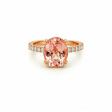 14K Gold Diamond Under Halo with 2.54 Carat Oval Morganite Engagement Ring
