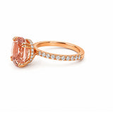 14K Gold Diamond Under Halo with 2.54 Carat Oval Morganite Engagement Ring