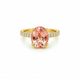 14K Gold Diamond Under Halo with 2.54 Carat Oval Morganite Engagement Ring