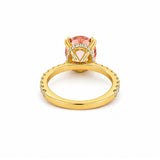 14K Gold Diamond Under Halo with 2.54 Carat Oval Morganite Engagement Ring