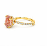 14K Gold Diamond Under Halo with 2.54 Carat Oval Morganite Engagement Ring
