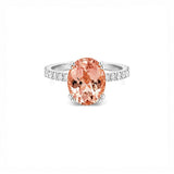 14K Gold Diamond Under Halo with 2.54 Carat Oval Morganite Engagement Ring