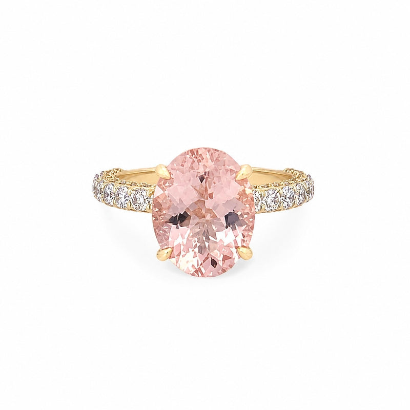 14K Gold Diamond Under Halo with 2.50 Carat Oval Morganite Engagement Ring