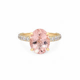 14K Gold Diamond Under Halo with 2.50 Carat Oval Morganite Engagement Ring