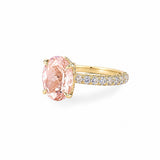 14K Gold Diamond Under Halo with 2.50 Carat Oval Morganite Engagement Ring