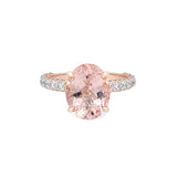 14K Gold Diamond Under Halo with 2.50 Carat Oval Morganite Engagement Ring