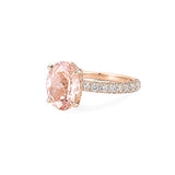 14K Gold Diamond Under Halo with 2.50 Carat Oval Morganite Engagement Ring