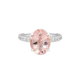 14K Gold Diamond Under Halo with 2.50 Carat Oval Morganite Engagement Ring