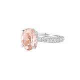 14K Gold Diamond Under Halo with 2.50 Carat Oval Morganite Engagement Ring