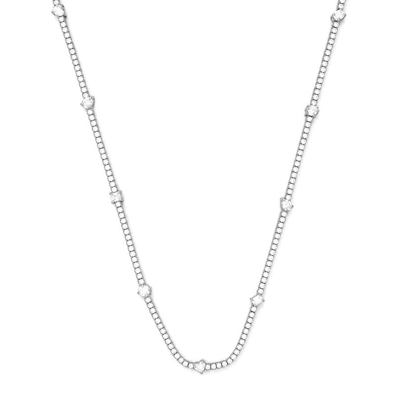 14K Gold Station Multi Shape Lab Grown Diamond Tennis Diamond Necklace