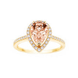 14K Gold Diamond Halo with 1.24 Carat Pear Morganite Engagement Ring