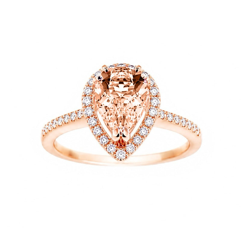 14K Gold Diamond Halo with 1.24 Carat Pear Morganite Engagement Ring