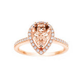 14K Gold Diamond Halo with 1.24 Carat Pear Morganite Engagement Ring