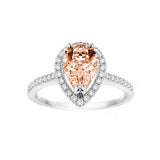 14K Gold Diamond Halo with 1.24 Carat Pear Morganite Engagement Ring