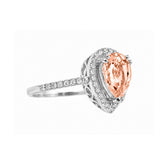 14K Gold Diamond Halo with 1.24 Carat Pear Morganite Engagement Ring
