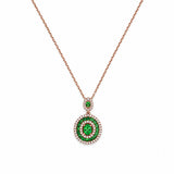14K Gold Oval Cut Emerald Halo Pendant Necklace
