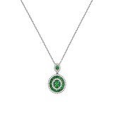 14K Gold Oval Cut Emerald Halo Pendant Necklace